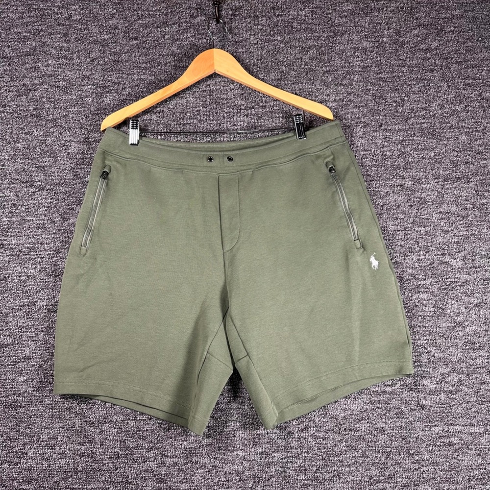 Polo Ralph Lauren Mens XL Olive Green Knit Shorts Zip Pockets Pony Logo Cotton